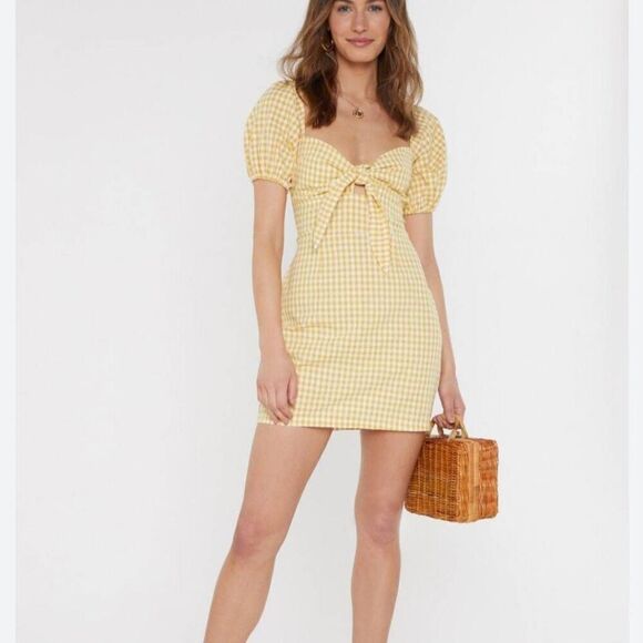 Nasty Gal Tie Bust Mini Gingham Dress - Picture 1 of 9